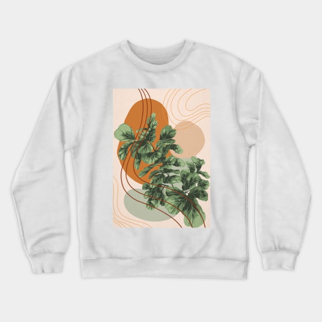 Mid Century Modern, Abstract Plant Illustration, Fiddle Leaf Fig Art Crewneck Sweatshirt by gusstvaraonica